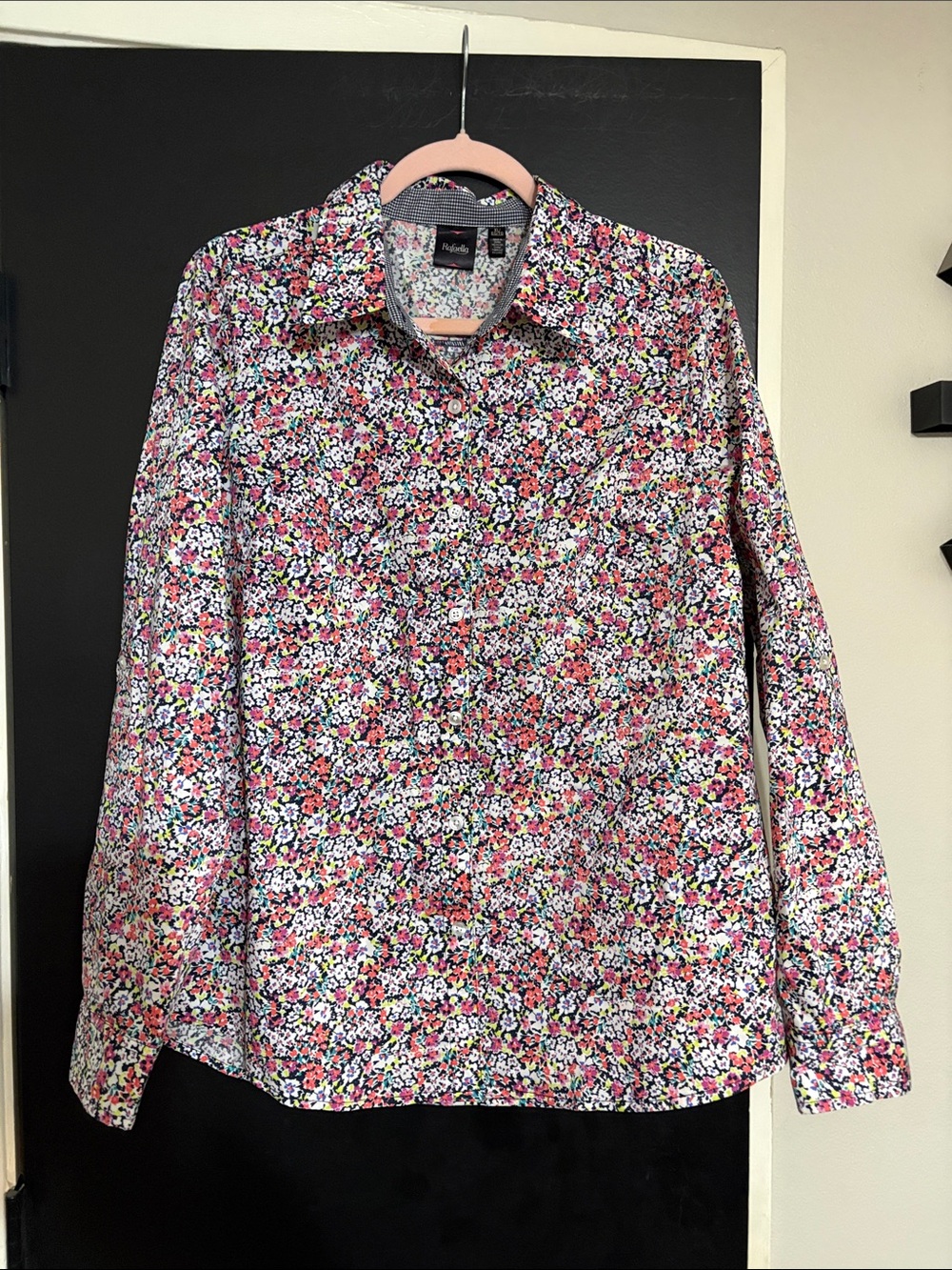 Rafaella Floral Button-Down Shirt in Pink, White, Black, Green, sz  XL